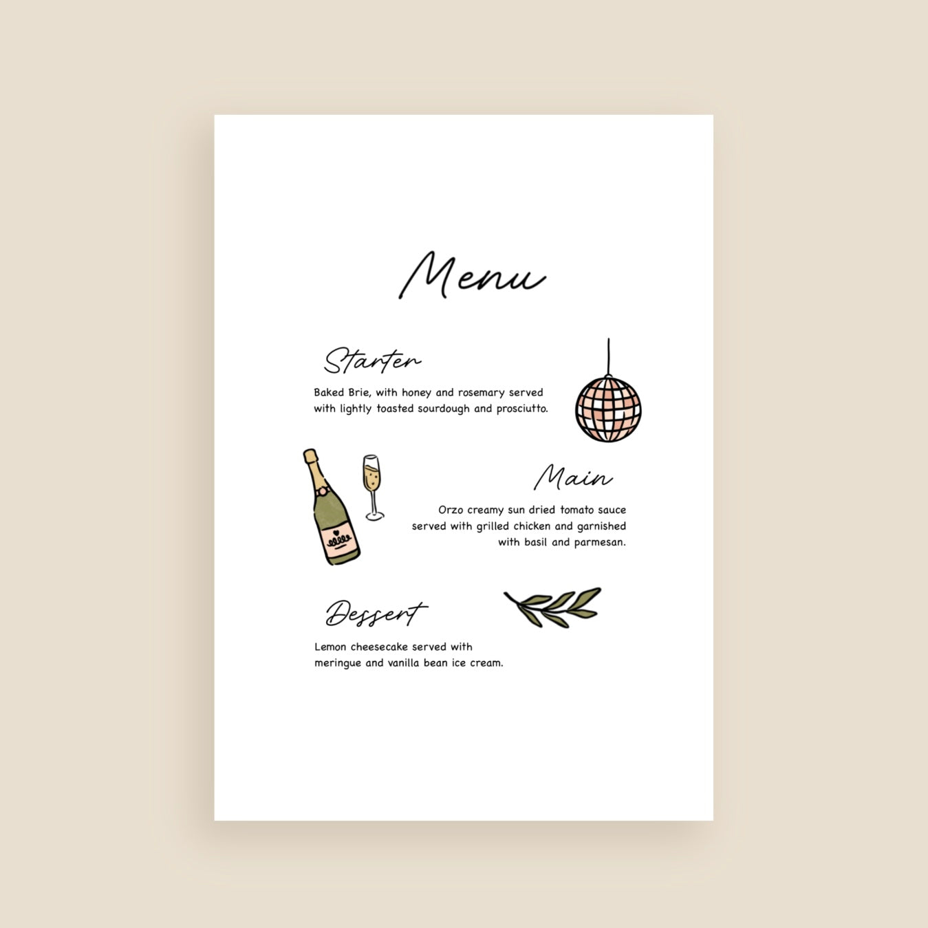 Just The Beginning Menu