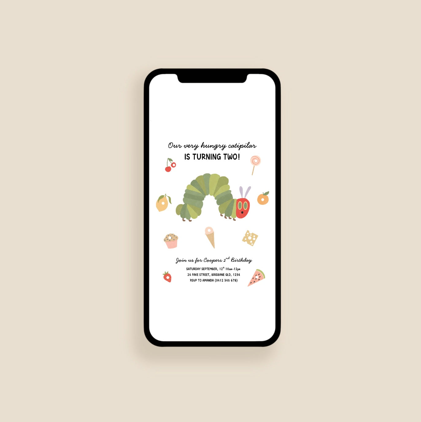 The Very Hungry Caterpillar Invitation