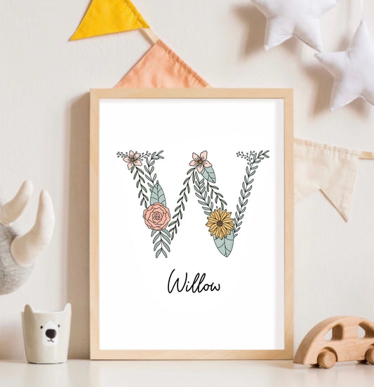 Floral Letter Personalised Name Print