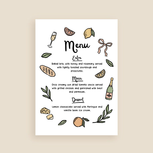 Under The Tuscan Stars Menu